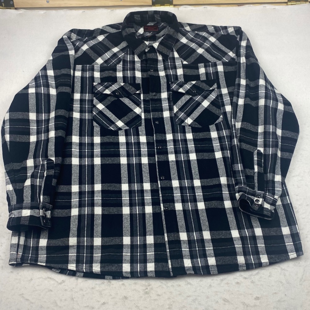 Five Brother Mens 2XL-R Heavyweight Flannel Shirt Black White Plaid Western Snap